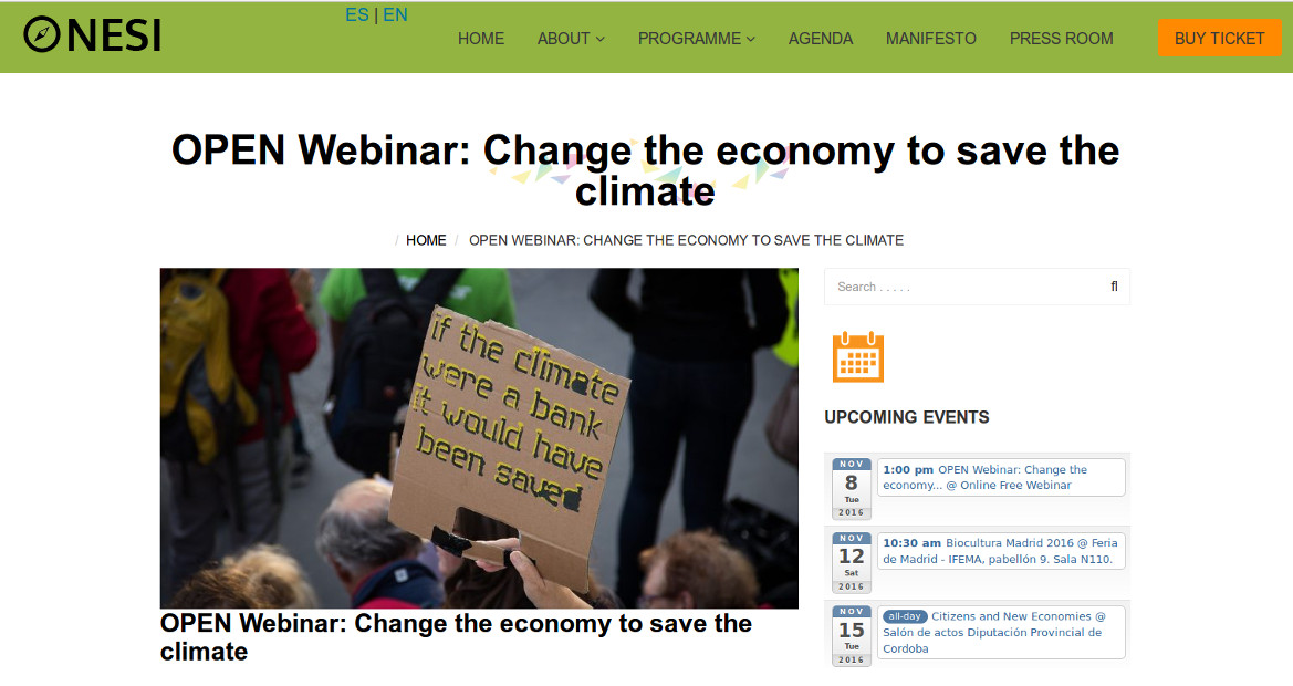 OPEN Webinar (Seminario online): Change the economy to save the climate (Cambiar la economía para salvar el clima)